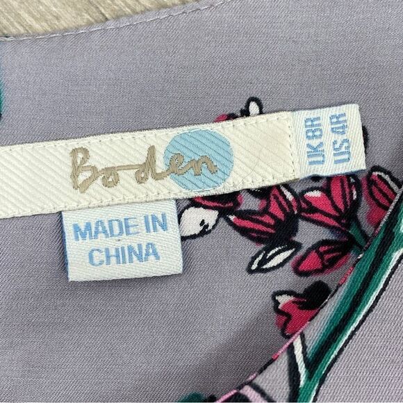 Boden Eliza Floral Bird Print Silk Blend Shift Tunic Dress Gray 4 - Picture 9 of 13